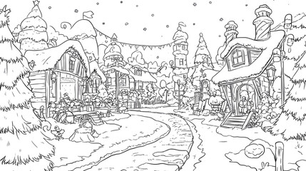 Obraz premium Magical North Pole Scene with Santa's Workshop and Elves