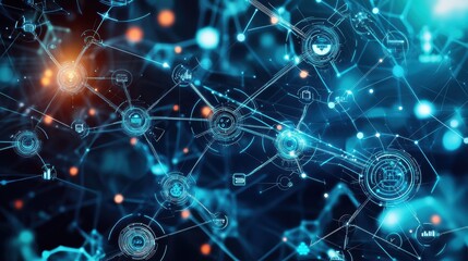 Obraz premium Futuristic Digital Network of Interconnected Data and Intelligence Symbols