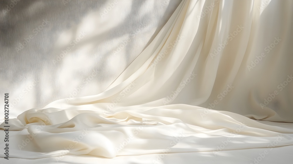 Poster smooth flowing fabric backdrop in soft neutral tones creating a clean minimalist studio setup perfec