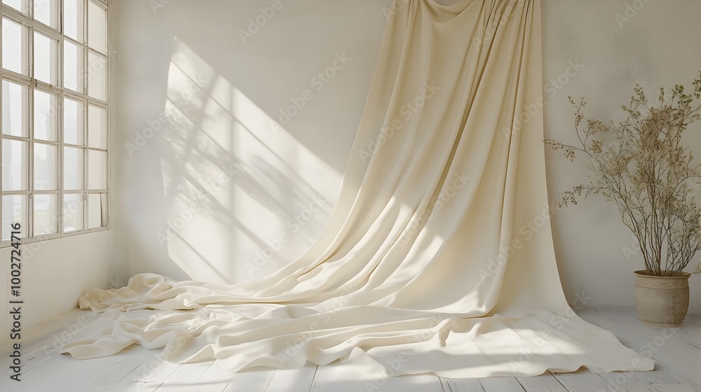 Wall mural minimalist fabric backdrop with a smooth luxurious texture in light neutral tones creating a clean m