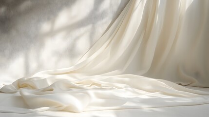 Smooth flowing fabric backdrop in soft neutral tones creating a clean minimalist studio setup perfect for product fashion or beauty photography and commercial advertising