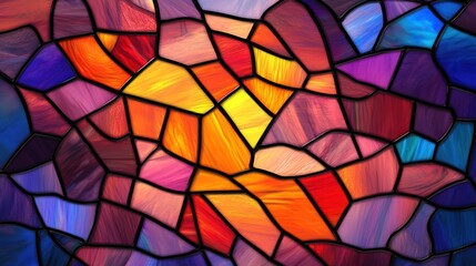 Vibrant Stained Glass Mosaic, intricate patterns and vivid colors, captivating interplay of light and shadow, ideal for digital art projects and creative expression.
