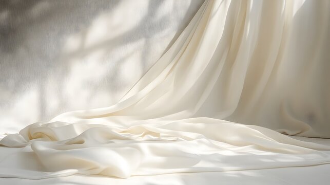 Smooth flowing fabric backdrop in soft neutral tones creating a clean minimalist studio setup perfect for product fashion or beauty photography and commercial advertising