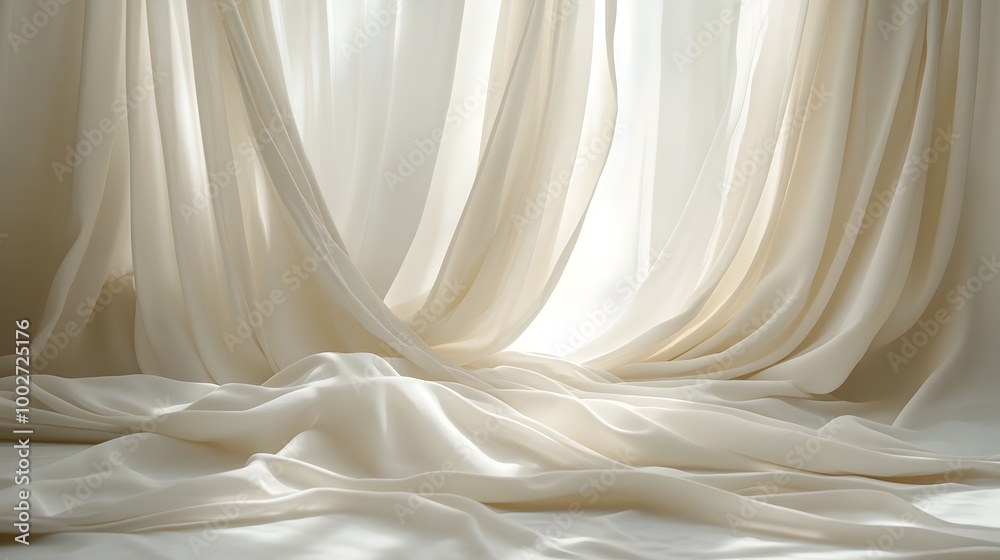 Wall mural neutral toned fabric drape with soft elegant folds creating a calm and serene studio background for 