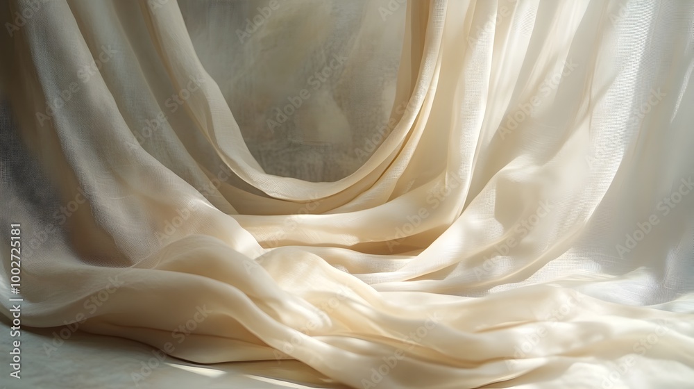 Wall mural neutral toned fabric drape with soft elegant folds creating a calm and serene studio background for 