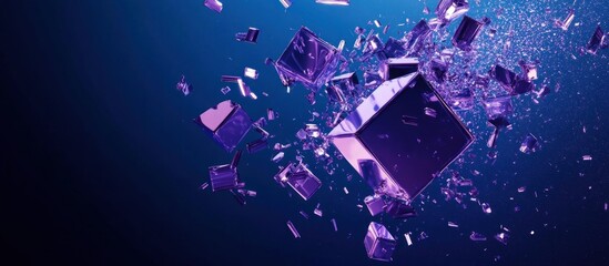 Purple Cube Shattering into Pieces