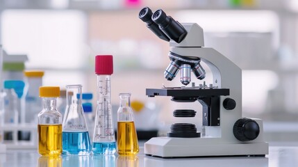 Scientific Laboratory Equipment and Glassware Setup for Medical and Academic Research