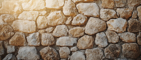 Stone wall backdrop with copy space on a sunny day