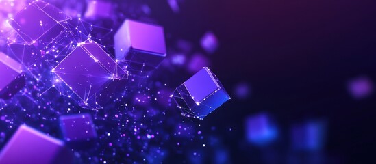 Abstract 3D Composition of Glowing Purple Cubes