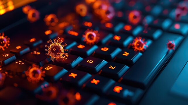 Digital representation of viruses on a computer keyboard