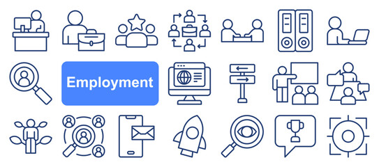 Employment Icon Set with line style. A versatile collection perfect for UI, infographics, or social media content related to career, recruitment, employment, or human resources.
