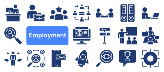 Employment Icon Set with line style. A versatile collection perfect for UI, infographics, or social media content related to career, recruitment, employment, or human resources.