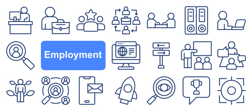 Employment Icon Set with line style. A versatile collection perfect for UI, infographics, or social media content related to career, recruitment, employment, or human resources.