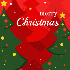 Merry Christmas. Christmas trees on a red background. Flat style.