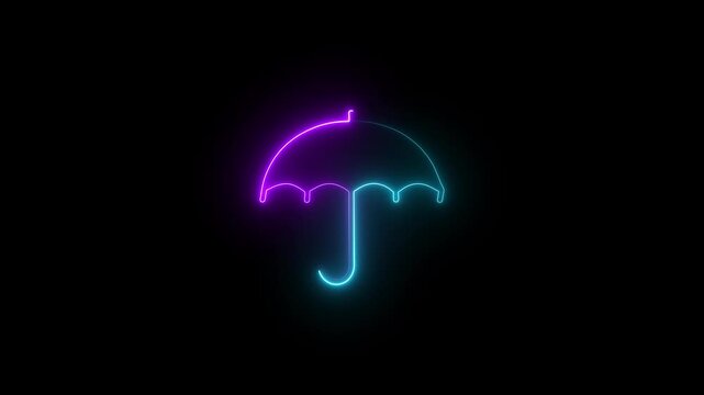   Glowing neon line umbrella icon animation. Fashion accessory, rain and water protection, moisture resistant, protective umbrella, security concept.