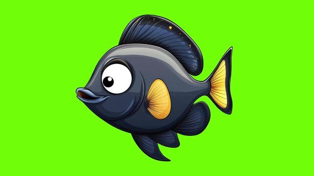 2D Cartoon Fish Swimming Animation. Loop 2d Animation Video, Cartoon fish animation on a Green Screen