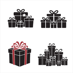 set of christmas gift silhouette