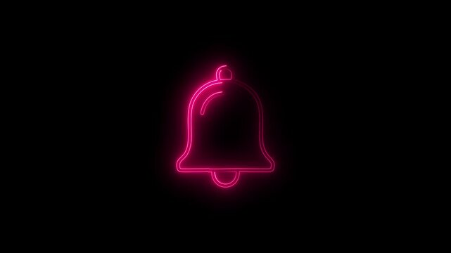 Neon line bell icon animation on background.  Mobile app notice, new message notification, reminder bell, alarm, sound alert and subscription notification.