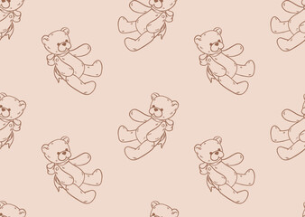 Toy bear vector seamless pattern. Teddy bear vintage print