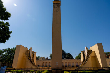 The towering Samrat Yantra at Jaipur’s Jantar Mantar, an ancient astronomical sundial used for precise timekeeping and celestial measurements.