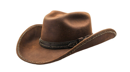 Vintage Brown Leather Cowboy Hat Representing the Classic American Western Lifestyle. The rugged and weathered cowboy hat symbolizes the enduring heritage and traditions of the American West.