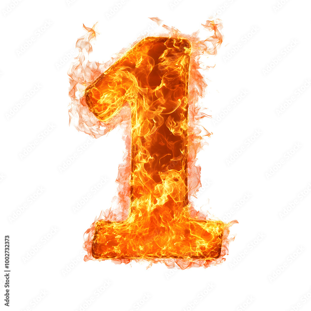 Poster burning fiery number one symbol of power and energy - intense dramatic glowing flame in abstract gra