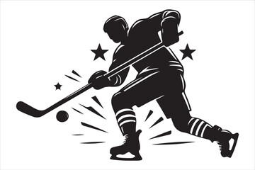 Hockey Stick and Puck Silhouette Vector