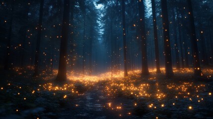 Enchanted Forest with Fireflies