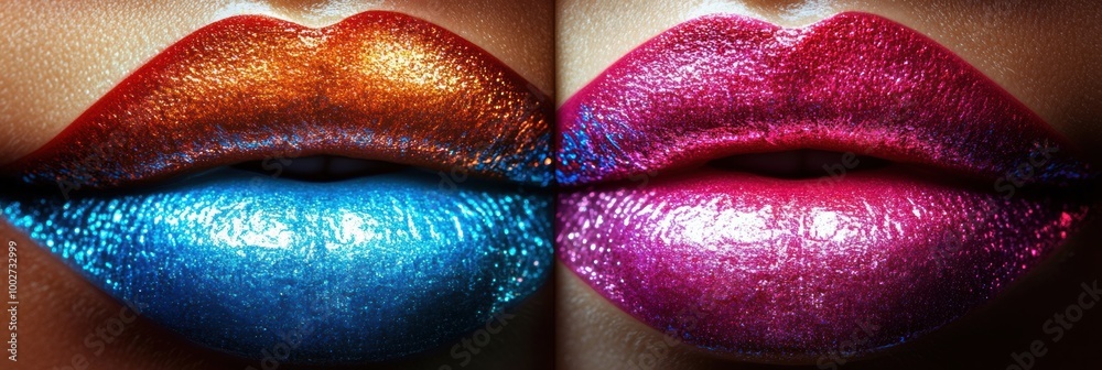 Poster close-up view of glossy, vibrant lips showcasing a shiny finish in a captivating beauty shot filled 