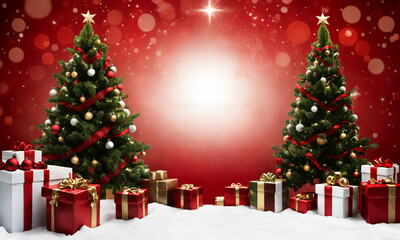 Elegant Merry Christmas and Happy New Year background featuring golden ornaments, twinkling fairy lights, and festive decorations, perfect for creating a warm and sophisticated holiday greeting