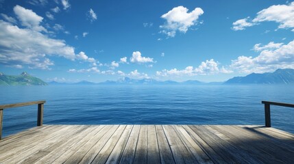 Standing on a wooden deck, the ocean stretches infinitely ahead