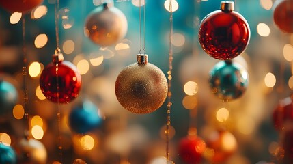 Joyful and Festive Christmas with Vibrant Hanging Ornaments Twinkling Lights and Sparkling Accents Spreading Holiday Cheer