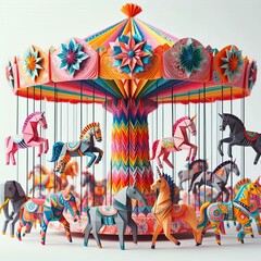 Fototapeta premium Origami carousel with strange animals