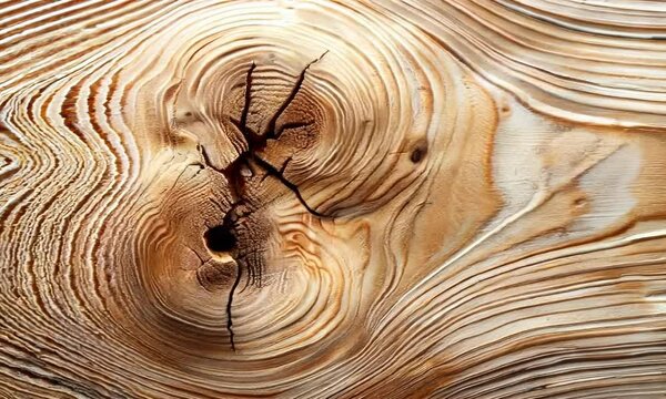 Piece of wood with a hole in it and a spiral pattern. The wood is brown and has a natural, rustic look. hyperrealistic Video