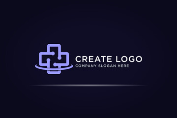 Obraz premium cross health technology logo design