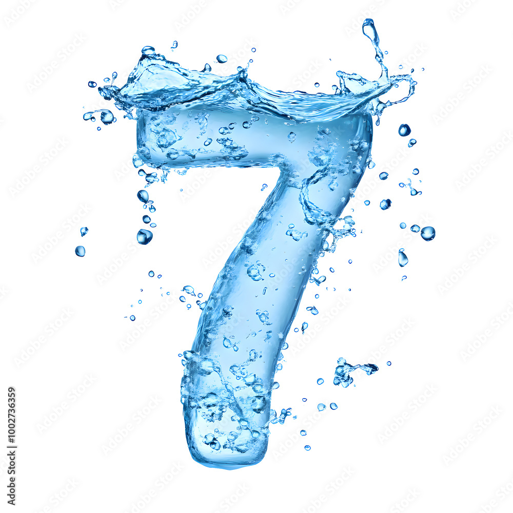 Poster Captivating image showcasing a dynamic water splash with vibrant blue hues and an array of flowing,transparent droplets in a state of motion.