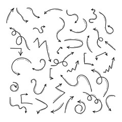 Set of arrows. Hand drawn arrows. Collection of black arrows of different directions	