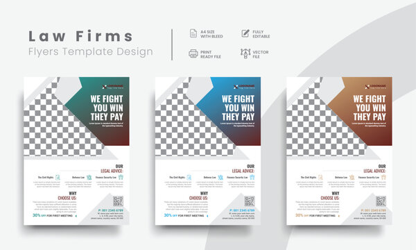 Professional corporate law firm flyer for lawyer brand identity promotion. Modern lawyer flyer or attorney flyer with marketing layout. Vol - 9
