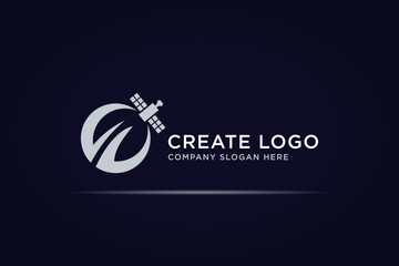abstract circular arrow satellite world logo design
