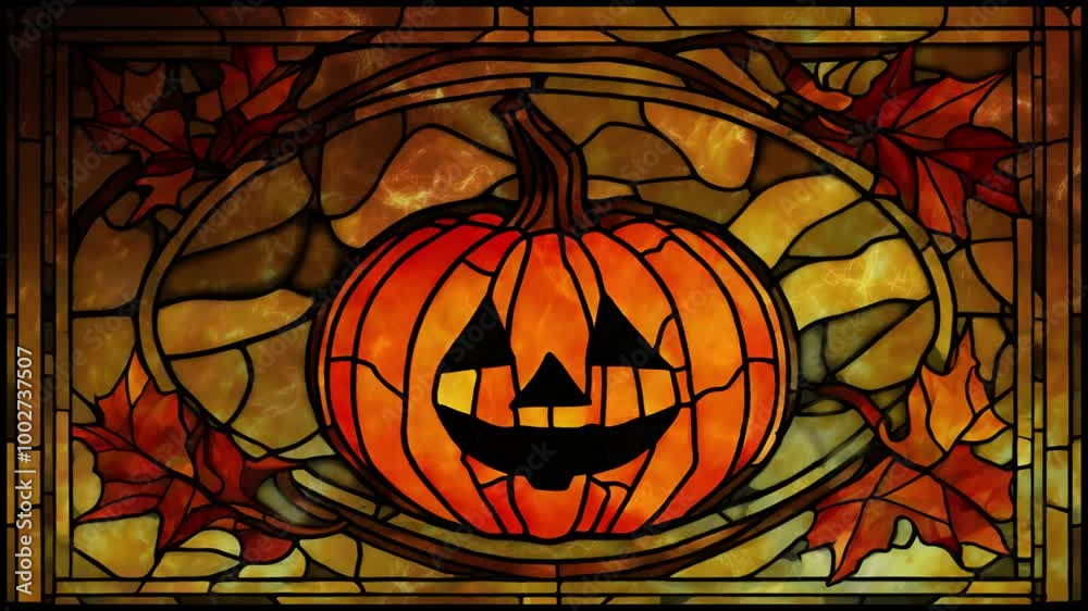 Canvas Prints jack o lantern stained glass window to hell 4k loop features a stained glass window with a jack o la