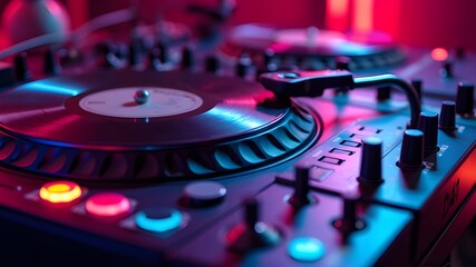 Obraz premium Vibrant DJ Turntable Party Flyer Background for Music Events