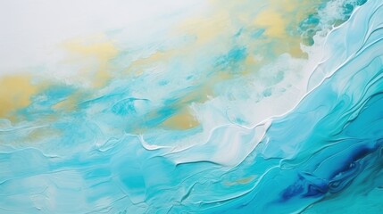 Obraz premium Hand-painted abstract art featuring swirling waves of teal and golden hues, evoking a sense of serene oceanic beauty and fluidity.