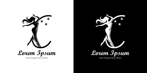 Logo design in the shape of the letter C combined with the silhouette of a dancing woman