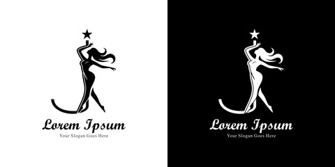 J-shaped logo design combined with the silhouette of a dancing woman