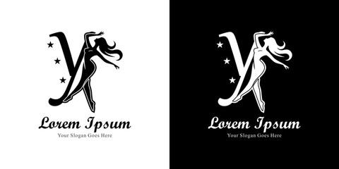 Y-shaped logo design combined with the silhouette of a dancing woman