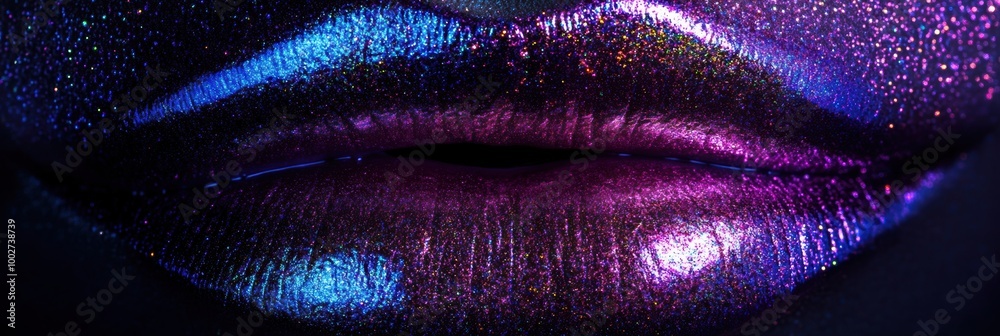 Poster glossy lips with vibrant, shiny finish in close-up, showcasing stunning colors and textures against 