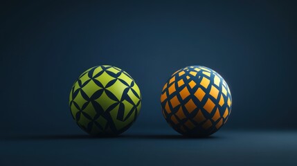 Two Geometric Spheres on a Dark Background