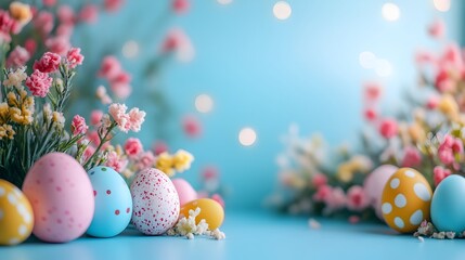 Festive Easter Day backdrop adorned with vibrant colors joyful playful Easter eggs creating a cheerful and celebratory atmosphere for the holiday season
