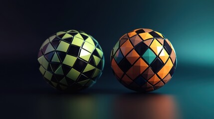 Obraz premium Two Geometric Spheres in a Dark Setting