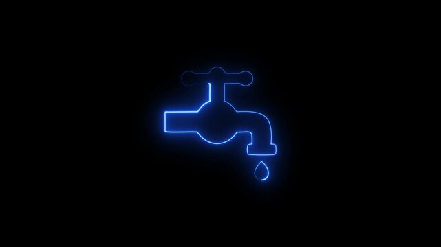 Abstract glowing neon water tap icon animation.  Bathroom faucet symbol concept.